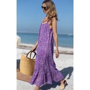 EMERSON FRY Sz XS/S India Sundress Violet Wildflower Organic Maxi Tie Shoulder